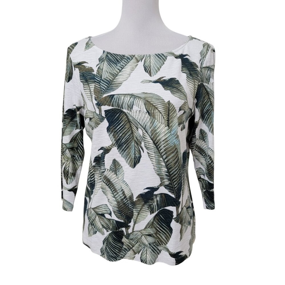 Tommy Bahama Size M 100% Cotton 3/4 Sleeve Palm Frond Pattern Top